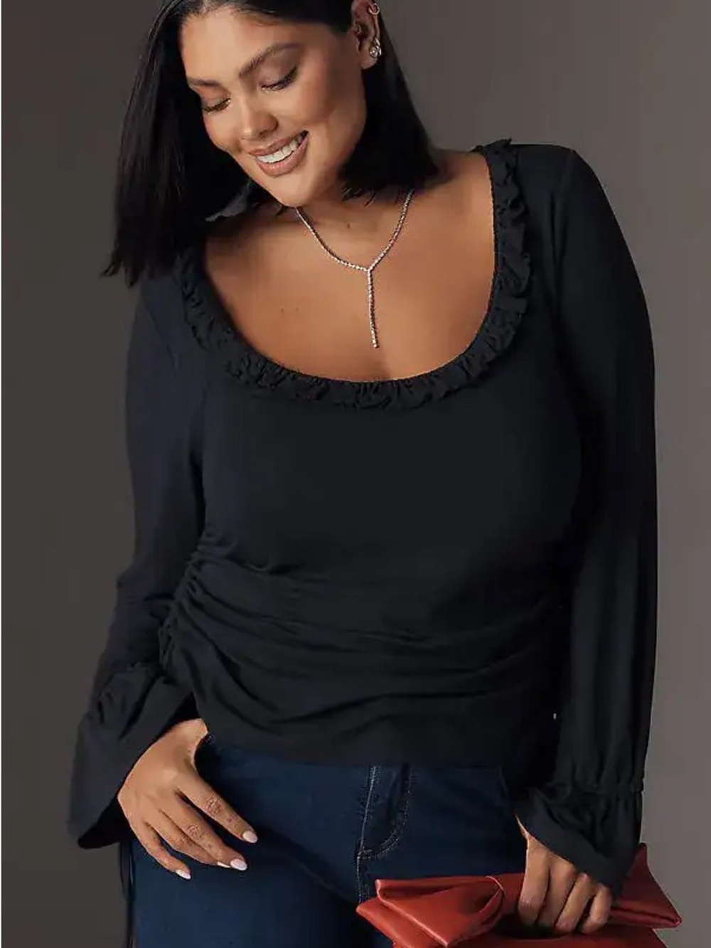 Anthropologie Ruffle-Trim Scoop Neck Long-Sleeve Top Whimsigoth